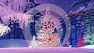 Magic Christmas tree with colorful lights illustration
