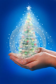 Magic christmas tree in hands