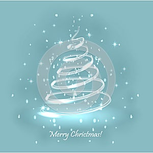 Magic Christmas Tree. Light Blue Background.