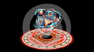 Magic circle powerful red energy double heaven six stars rotating and pandora eternal flame cube empty core