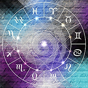 Magic circle with zodiacs sign.