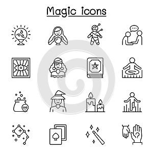 Magic & clairvoyance icon set in thin line style