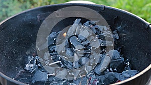 Magic close up view of smouldering coals.