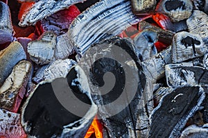 Magic close up view of smouldering coals.