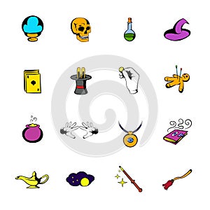 Magic comics icons set cartoon