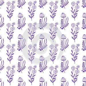 Magic concept vector seamless pattern. Seamless pattern of toadstools and herbs.