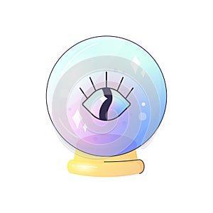 Magic crystal ball with eye, cartoon style