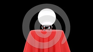 Magic crystal ball on red table, black background, 3D-rendering