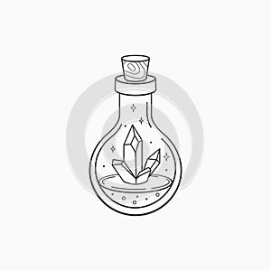 Magic crystal bottle. Witch and magic symbol, monochrome vector illustration, isolated on white background photo