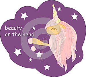 Magic cute baby unicorn, my little princess quote poster, greeting card, vector illustration with outline for kids print clothing