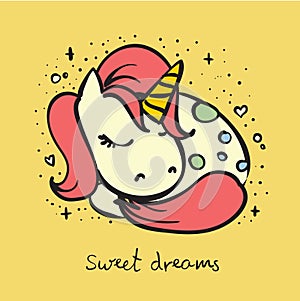 Magic cute unicorn set. Vector illustration for greeting card design, t-shirt print