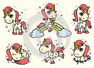 Magic cute unicorn set. Vector illustration for greeting card design, t-shirt print