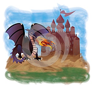 Magic dragon and old castle