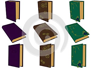 Magic, engineer and biology books game asset collection vector illustration