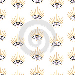 Magic evil open eyes seamless pattern in boho style