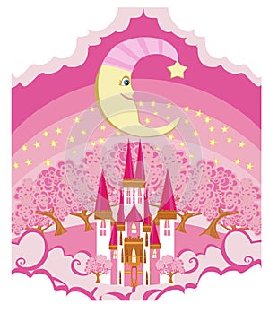 Magic Fairy Tale Castle and smiling moon