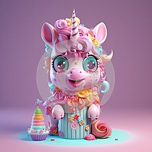 Magic fairy tale character unicorn 3d illustration..Toy Unicorn 3D character.