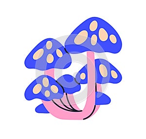 Magic fairy tale mushrooms cluster. Fantasy fairytale fiction fungi with spotty caps. Psychedelic hallucinogenic mystic