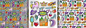 Magic fairy tale patch set and seamless patterns