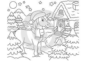 Magic fairy unicorn. Cute horse. Coloring book page for kids. Cartoon style character. Vector illustration isolated on white