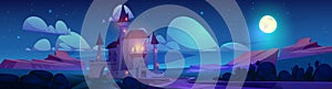 Magic fantasy castle at night vector background
