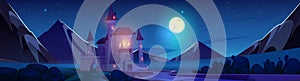 Magic fantasy castle at night vector background
