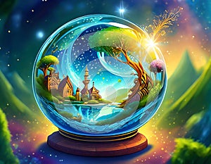 Magic Fantasy world inside glass sphere