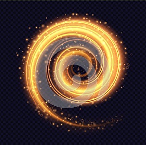 Magic fiery light spiral effect isolated on transparent background.