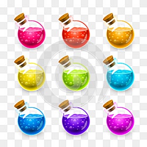 Magic Flasks color set, On a transparent background.