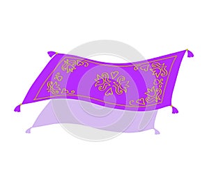 Magic flying carpet on a white background. Cartoon.