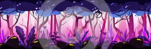 Magic forest background - cartoon vector woodland