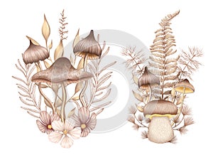 Magic Forest mushrooms set design elements