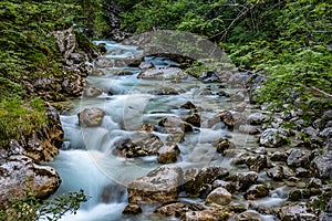 Magic Forest Zauberwald at Lake Hintersee with Creek Ramsauer Ache. National Park Berchtesgadener Land, Germany