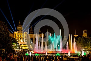 Magic Fountain of MontjuÃ¯c in Barcelona at night