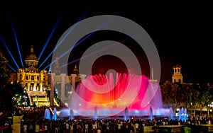 Magic Fountain of MontjuÃ¯c in Barcelona at night