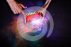 Magic gift box image . Mixed media