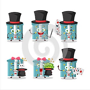 A magic gift box Magician cartoon character perform on a stage