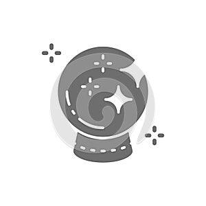 Magic glass ball for predictions, crystal sphere grey icon.