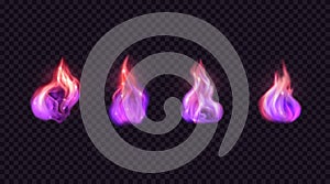 Magic glowing flames. Set of vector design elements.