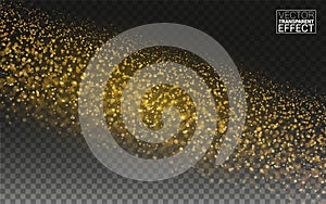 Magic Gold Glitter Wave Abstract Background. Gold Glittering Star Dust Trail Sparkling Particles on Transparent Vector