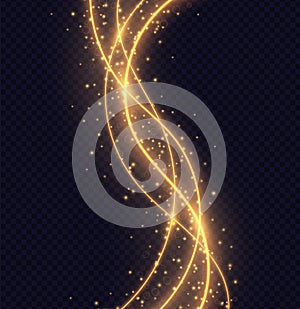 Magic golden wave light effect isolated on transparent background.