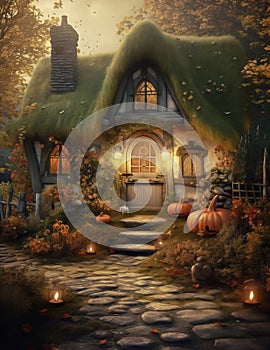 Magic Halloween house in wood. Ai generated image