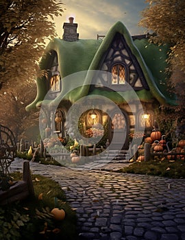 Magic Halloween house in wood. Ai generated image