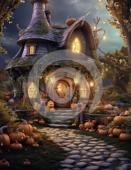 Magic Halloween house in wood. Ai generated image