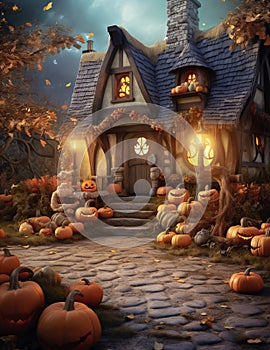 Magic Halloween house in wood. Ai generated image