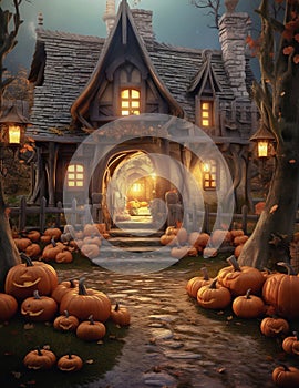 Magic Halloween house in wood. Ai generated image