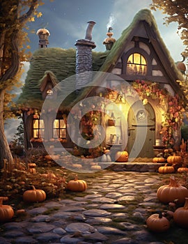 Magic Halloween house in wood. Ai generated image