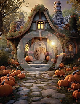 Magic Halloween house in wood. Ai generated image