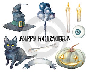 Magic Halloween objects set hand painted
