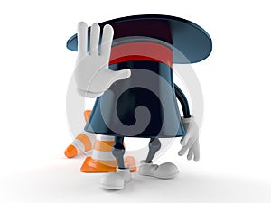 Magic hat character with stop gesture